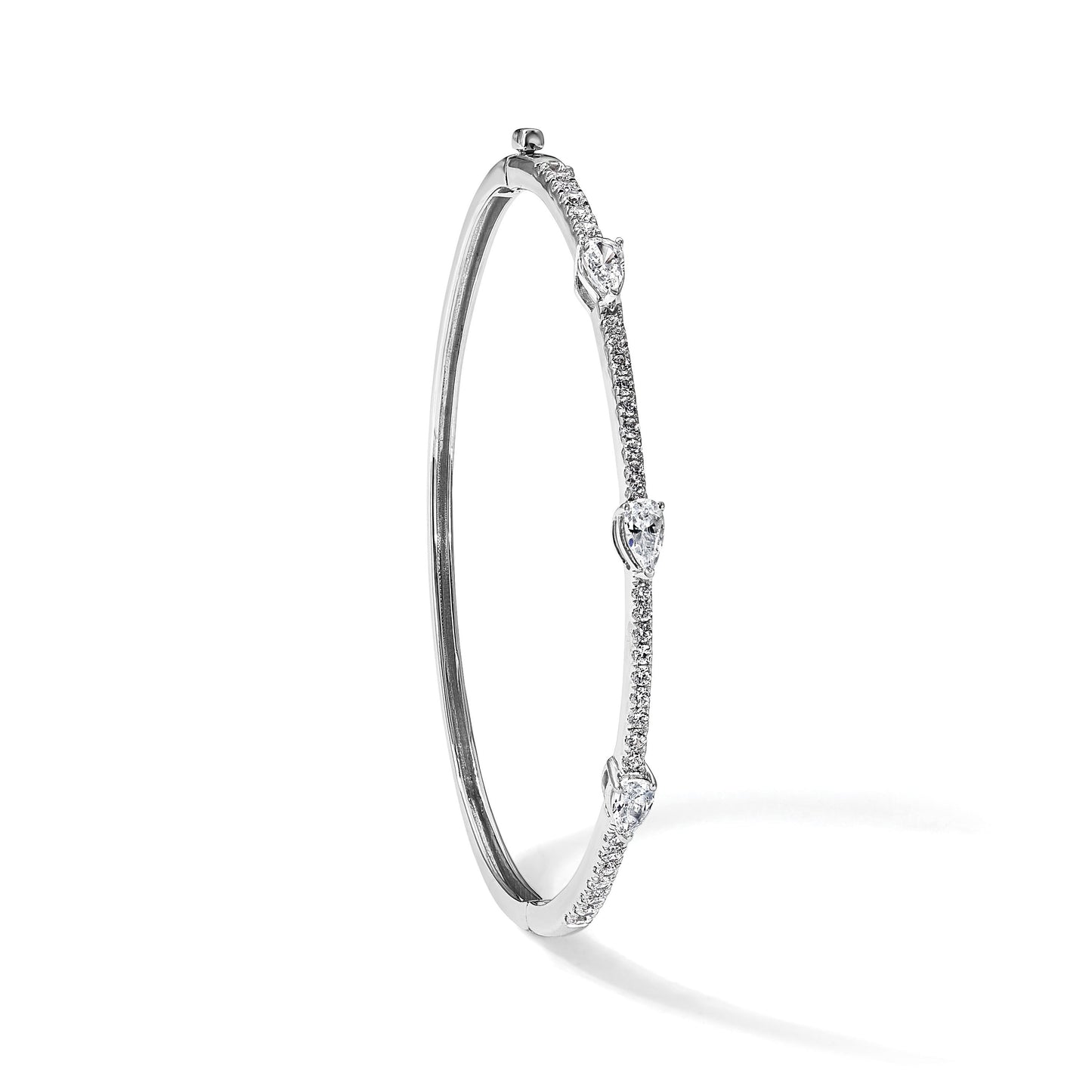14K Gold Lab Grown Diamond Pear Hinged Bangle Bracelets
