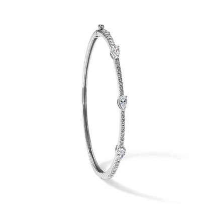 14K Gold Lab Grown Diamond Pear Hinged Bangle Bracelets
