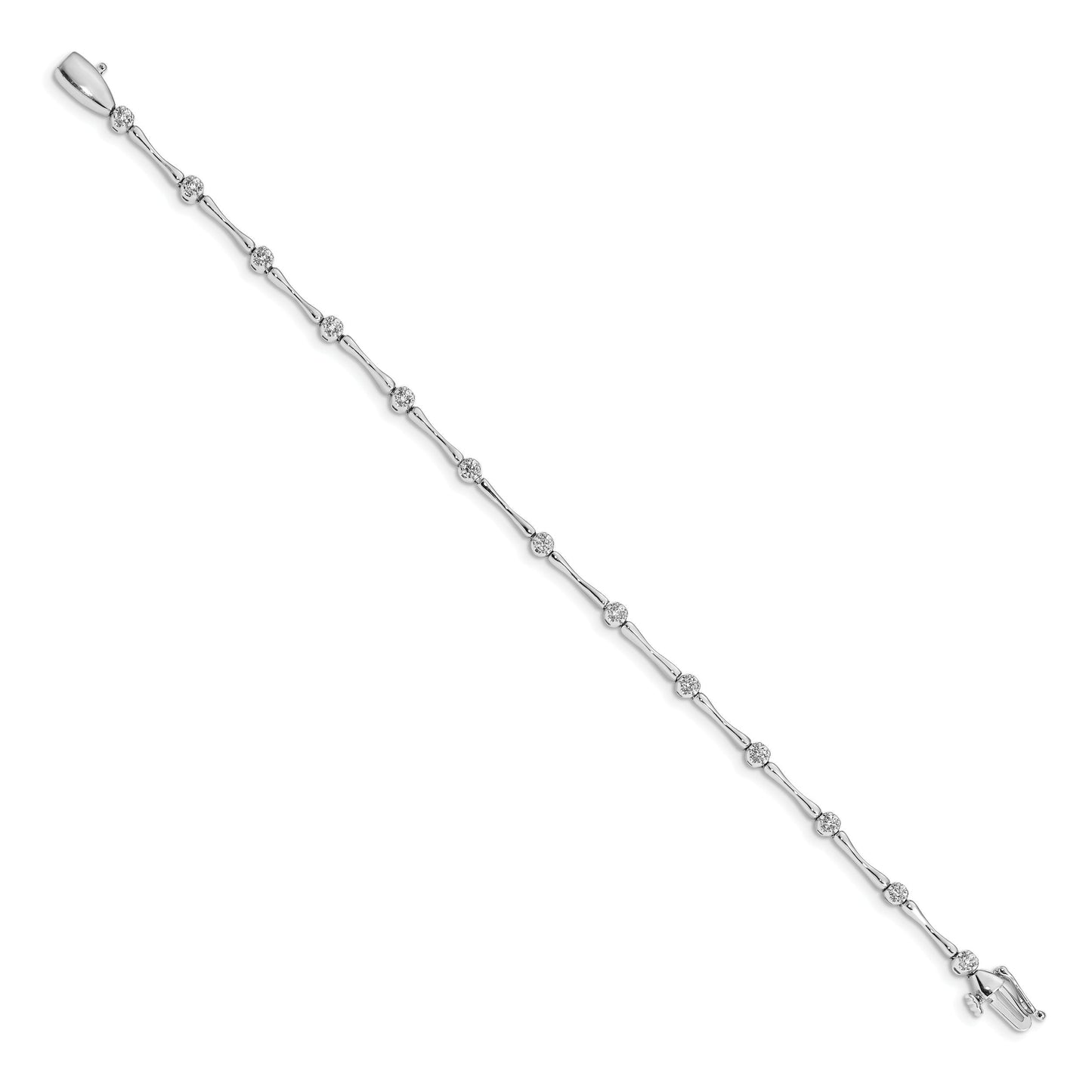 14k White Gold Diamond and Bar Link 7 inch  Fancy Bracelet