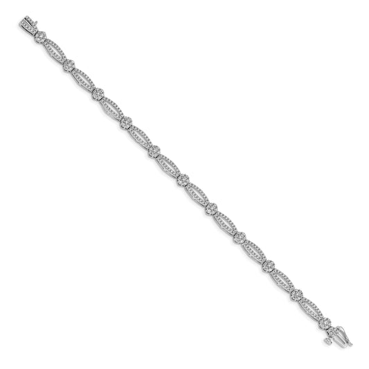 14k White Gold 2 carat Lab Grown Diamond Fancy Flower Link Bracelet