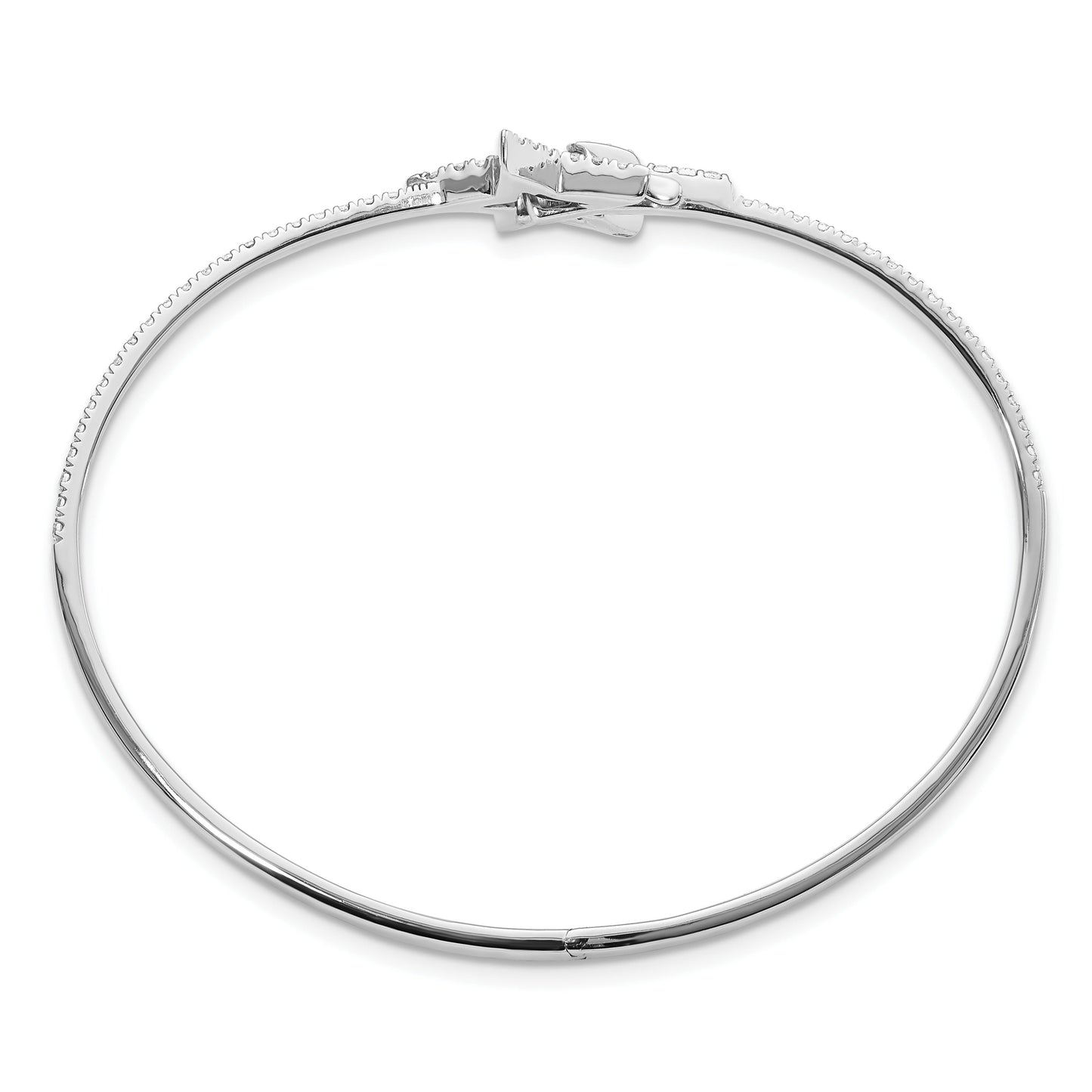 14k White Gold Lab Grown Diamond Star Hinged Bangle Bracelet