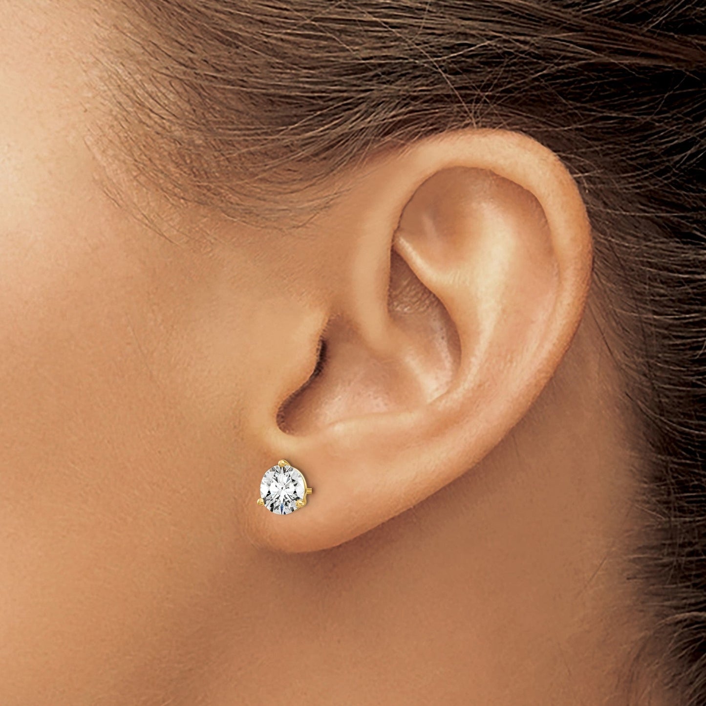 14K Yellow Gold Diamond Lab Grown Round Shaped Stud Earrings