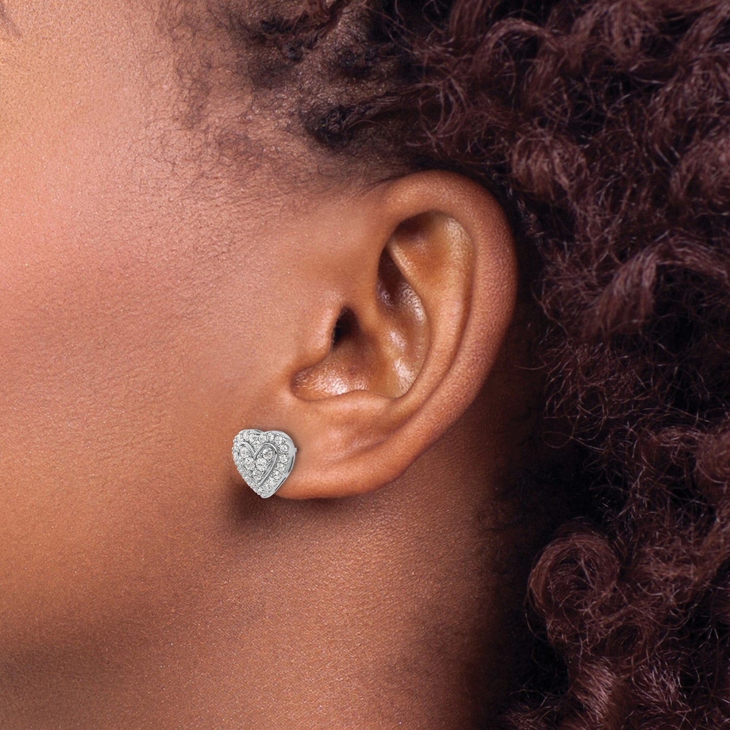 14k White Gold Lab Grown Diamond Halo Heart Stud Earrings 0.75 Ct