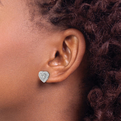 14k White Gold Lab Grown Diamond Halo Heart Stud Earrings 0.75 Ct