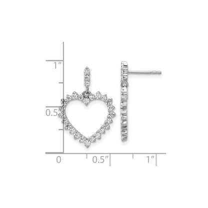 14k White Gold 1 ct Lab Grown Diamond Dangle Heart Earrings