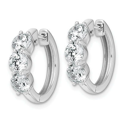 14k White Gold Lab Grown Diamond Three Stone Hinged Hoop Earrings 3 Ct