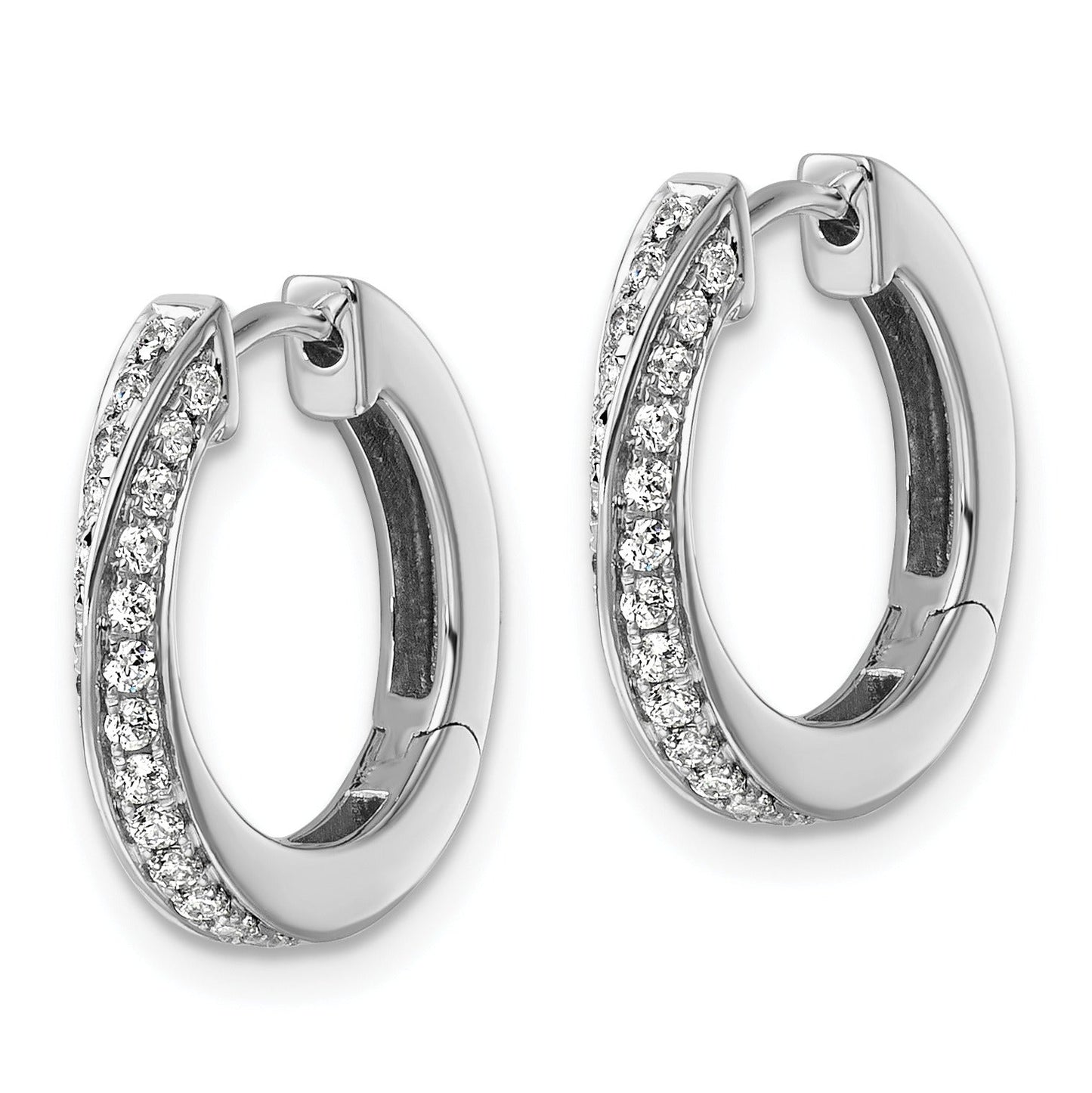 14K White Gold Lab Grown Diamond Twisted Hinged Hoop Earrings 0.5 Ct