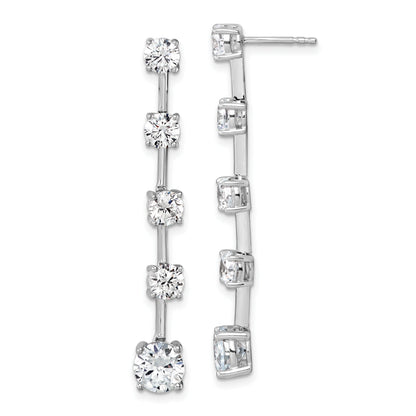 14K White Gold Lab Diamond Round Post Graduated Dangle Earrings