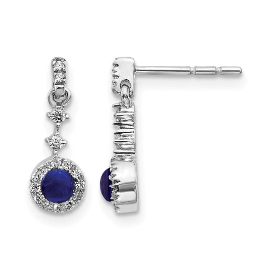 14k White Gold Lab Diamond  Created Sapphire Dangle Halo Earrings