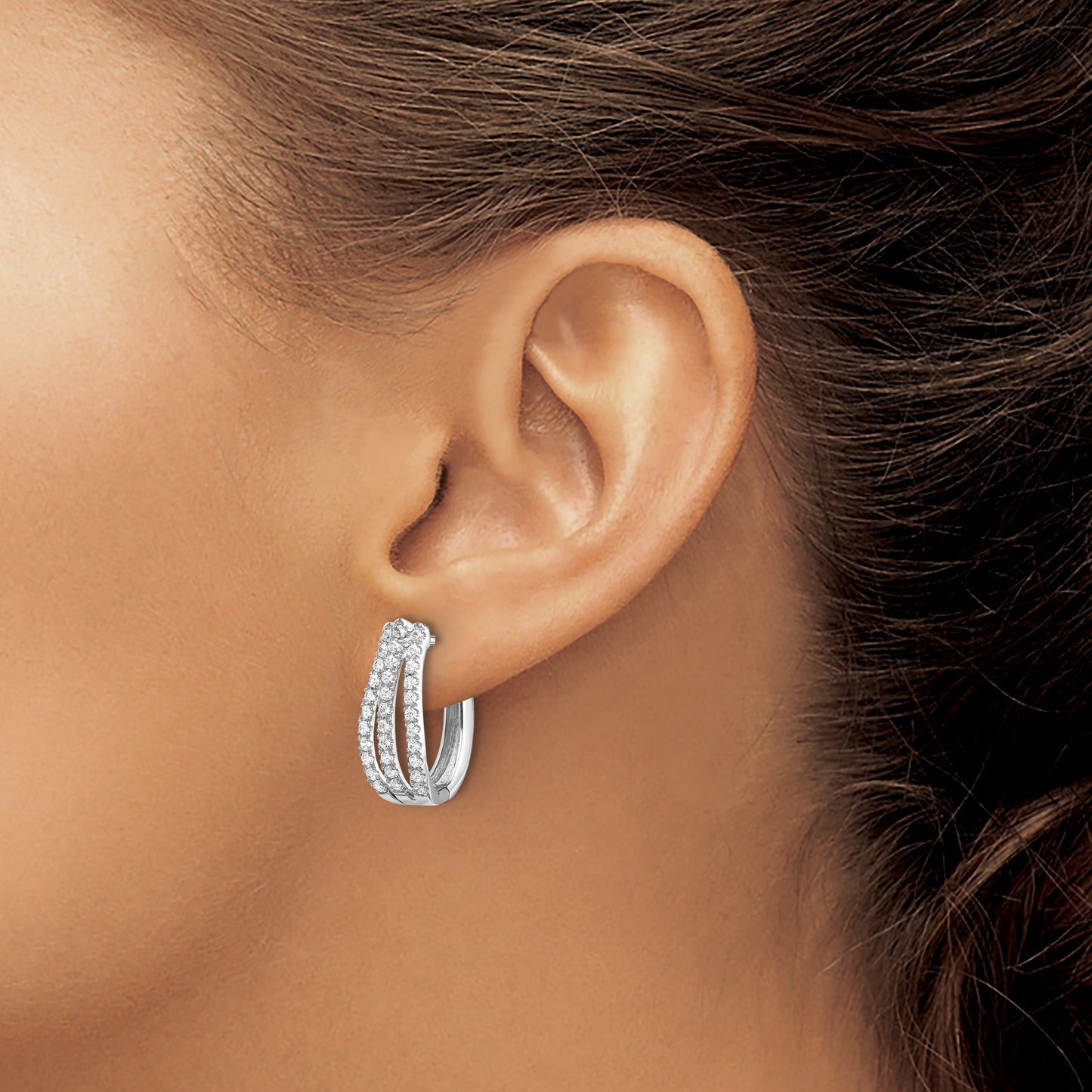 14k White Gold Lab Grown Diamond Hinged Hoop Earrings