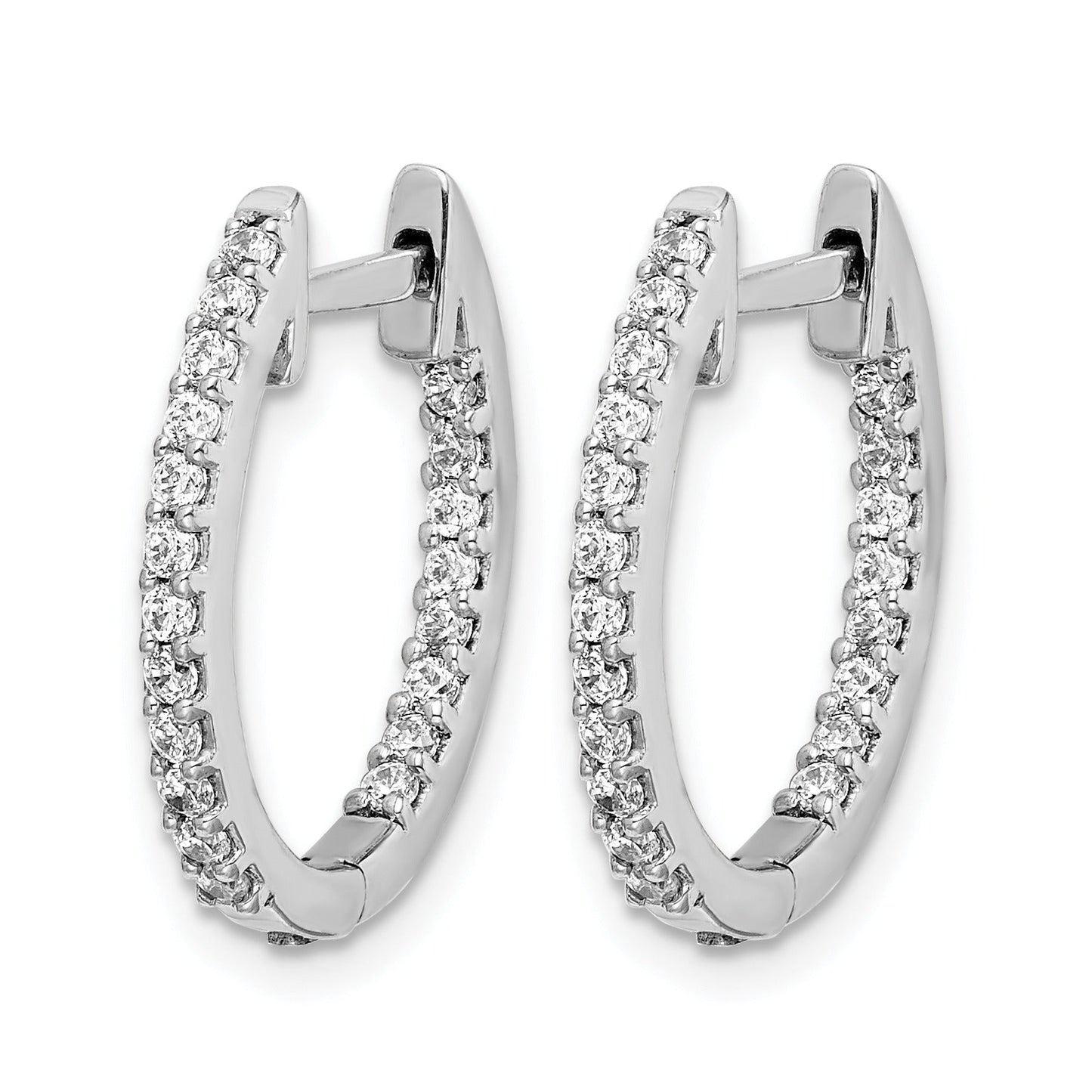 14K White Gold Lab Grown Diamond Hinged Tennis Hoop Earrings 0.5 Ct