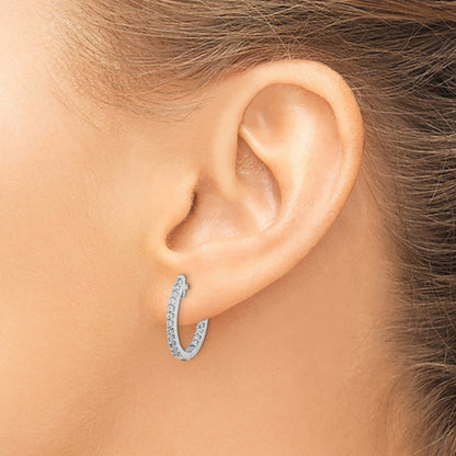 14K White Gold Lab Grown Diamond Hinged Tennis Hoop Earrings 0.5 Ct