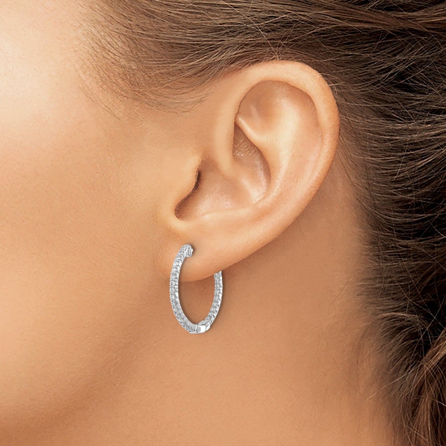 14k Gold Lab Grown Diamond Round In and Out Hoop Earrings