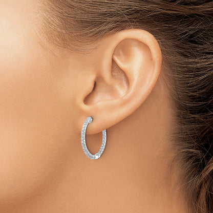 14k Gold Lab Grown Diamond Round In and Out Hoop Earrings