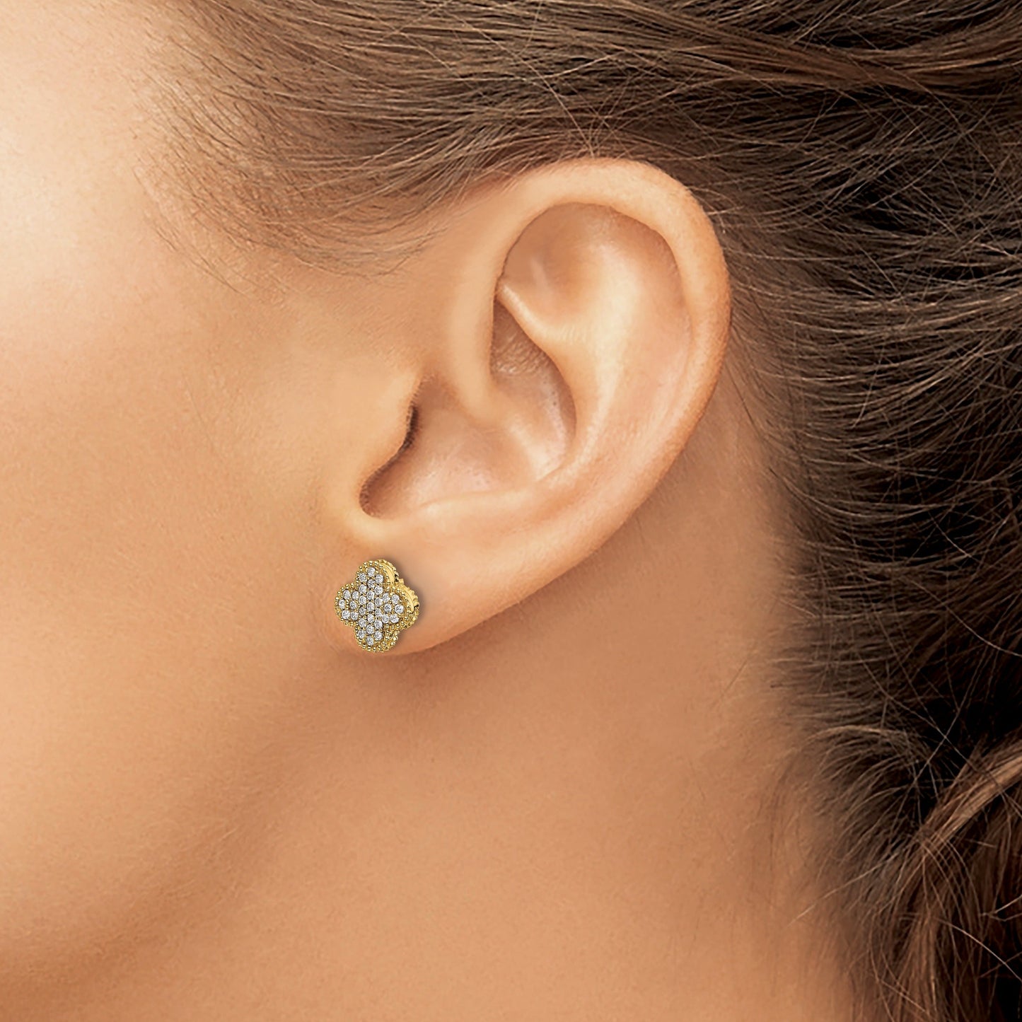 14k Yellow Gold Lab Grown Diamond Quatrefoil Post Earrings 0.33 Ct