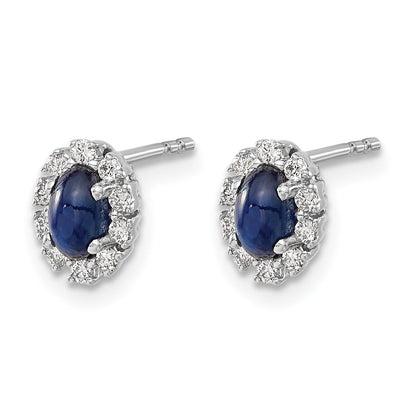 14K White Gold Lab Grown Diamond Oval Sapphire Halo Earrings 0.2 Ct.