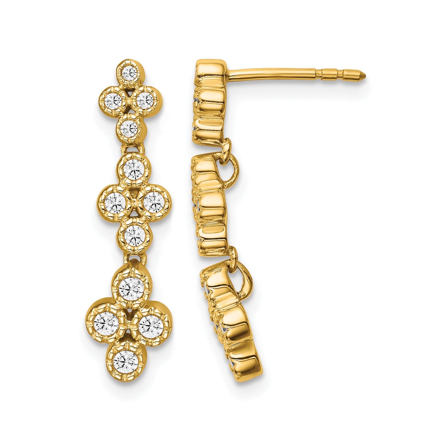 14K Lab Grown Diamond Floral Bloom Post Dangle Earrings