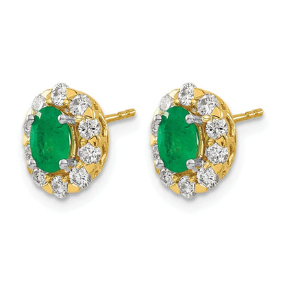 14k Gold Lab Grown Diamond Oval Emerald Halo Studs Earrings
