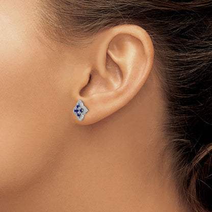 14k White Gold Lab Grown Diamond and Sapphire Stud Earrings 0.33 Ct
