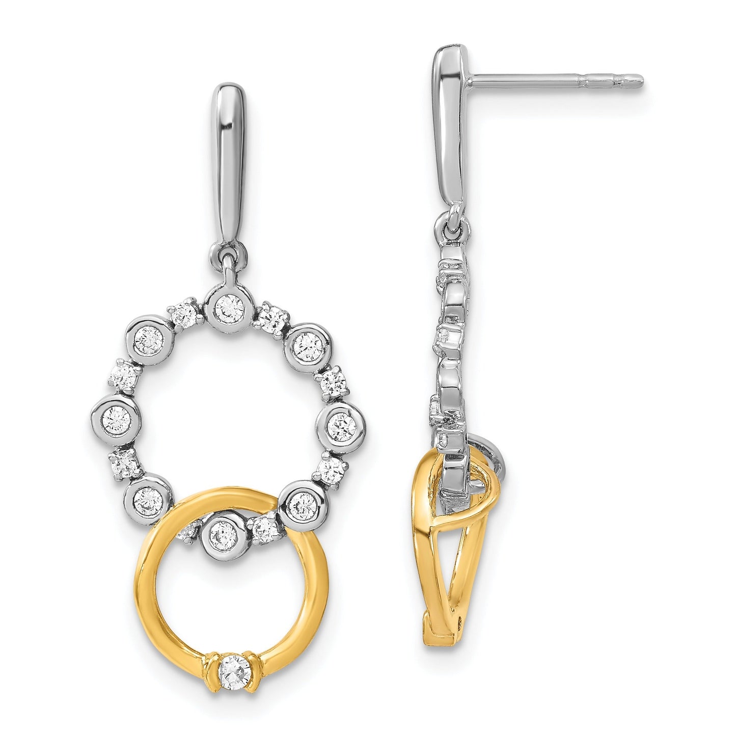 14k Two-tone Lab Diamond Circle Drop Post Dangle Earrings