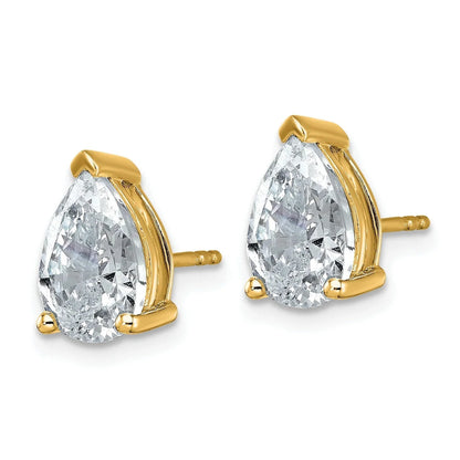 14K Gold Lab Grown Diamond Pear Three Prong Stud Earrings