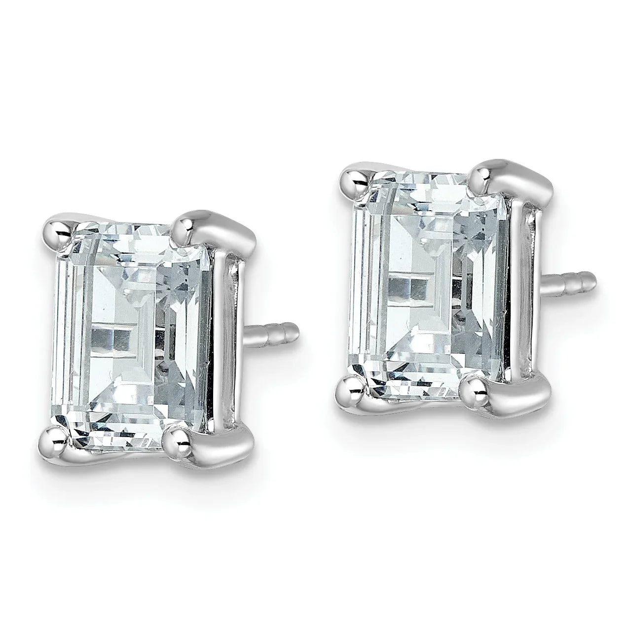 14K Gold Lab Grown Emerald Diamond Four Prong Stud Earrings