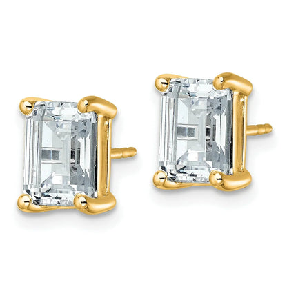 14K Gold Lab Grown Emerald Diamond Four Prong Stud Earrings
