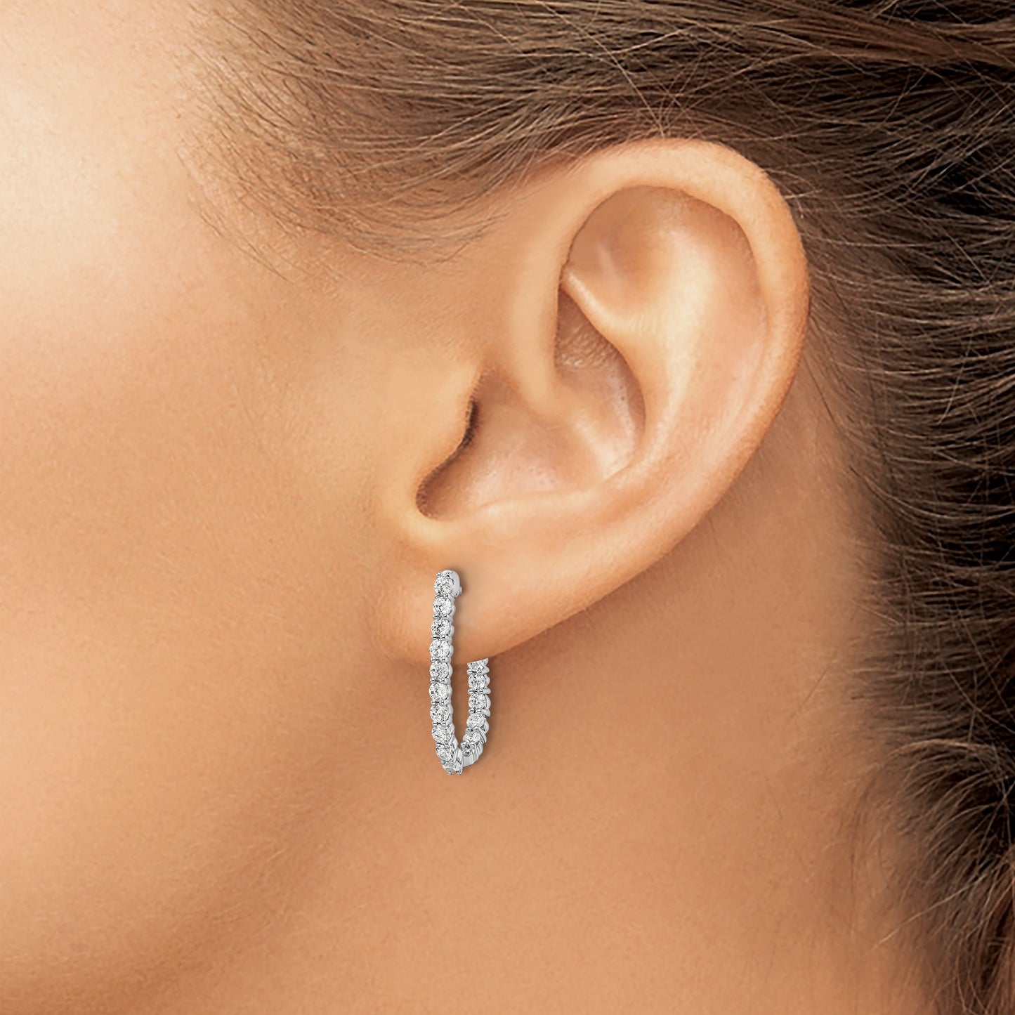 14k White Gold Lab Grown Diamond J-Hoop Earrings 1 Ct
