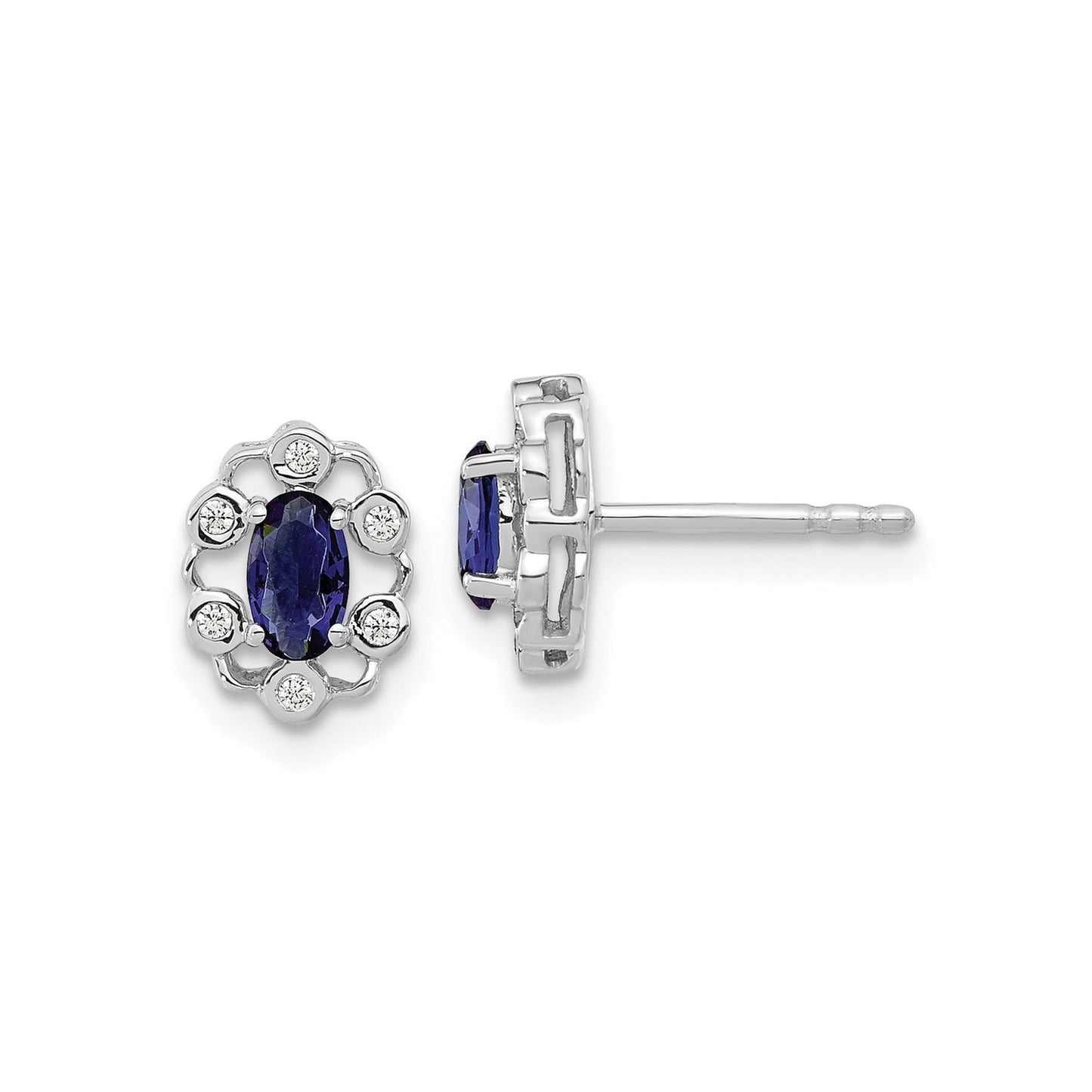 14k White Gold Lab Grown Diamond and Oval Halo Post Earrings