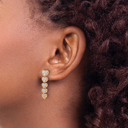 14K Gold Lab Grown Diamond Heart Dangle Post Earrings