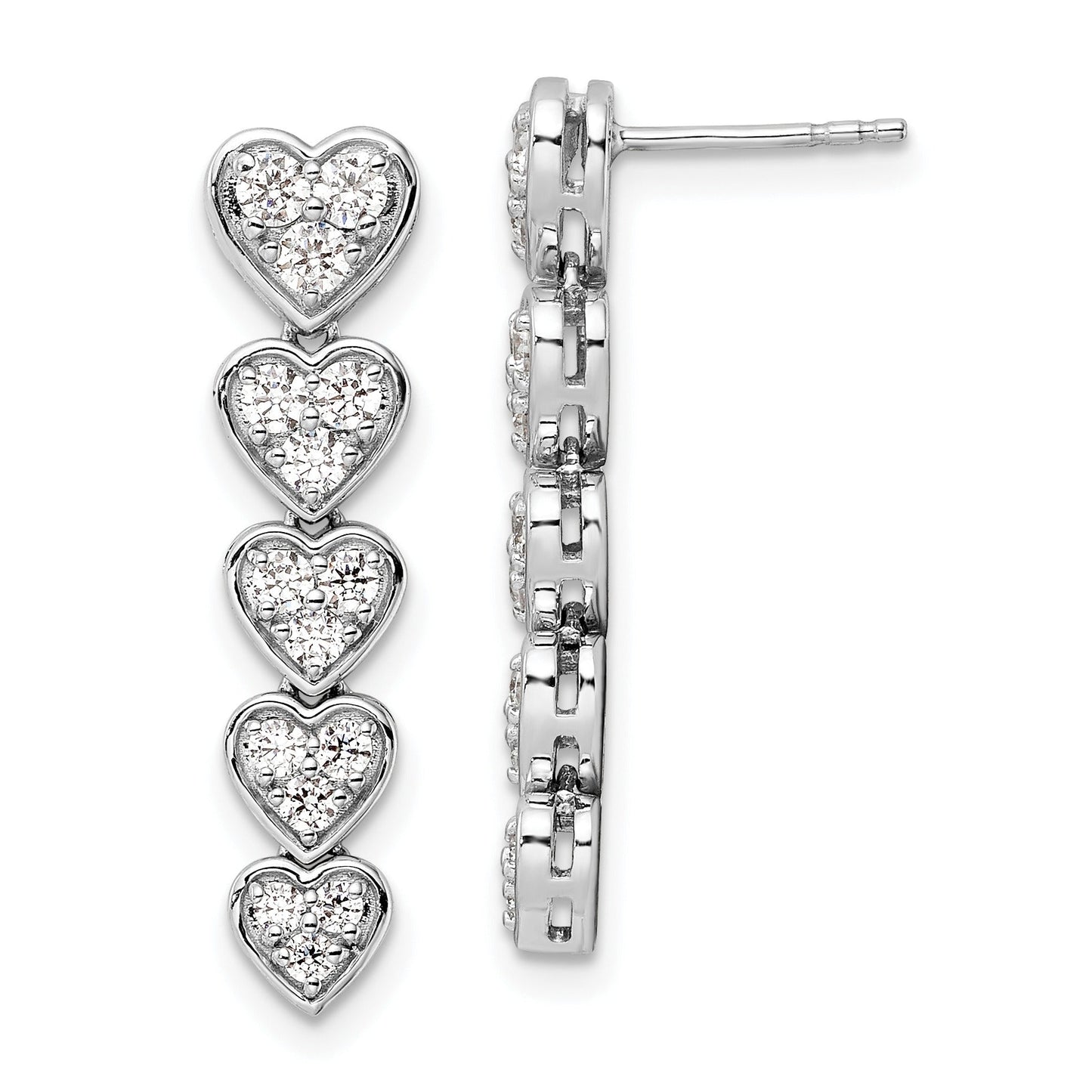 14K Gold Lab Grown Diamond Heart Dangle Post Earrings