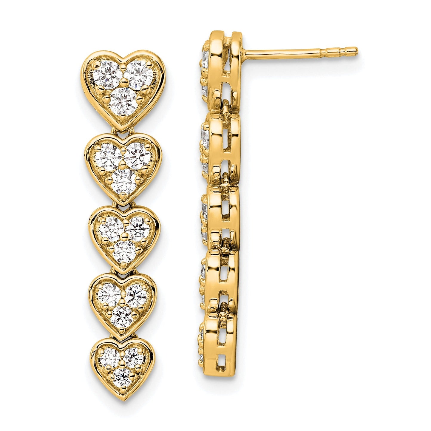 14K Gold Lab Grown Diamond Heart Dangle Post Earrings