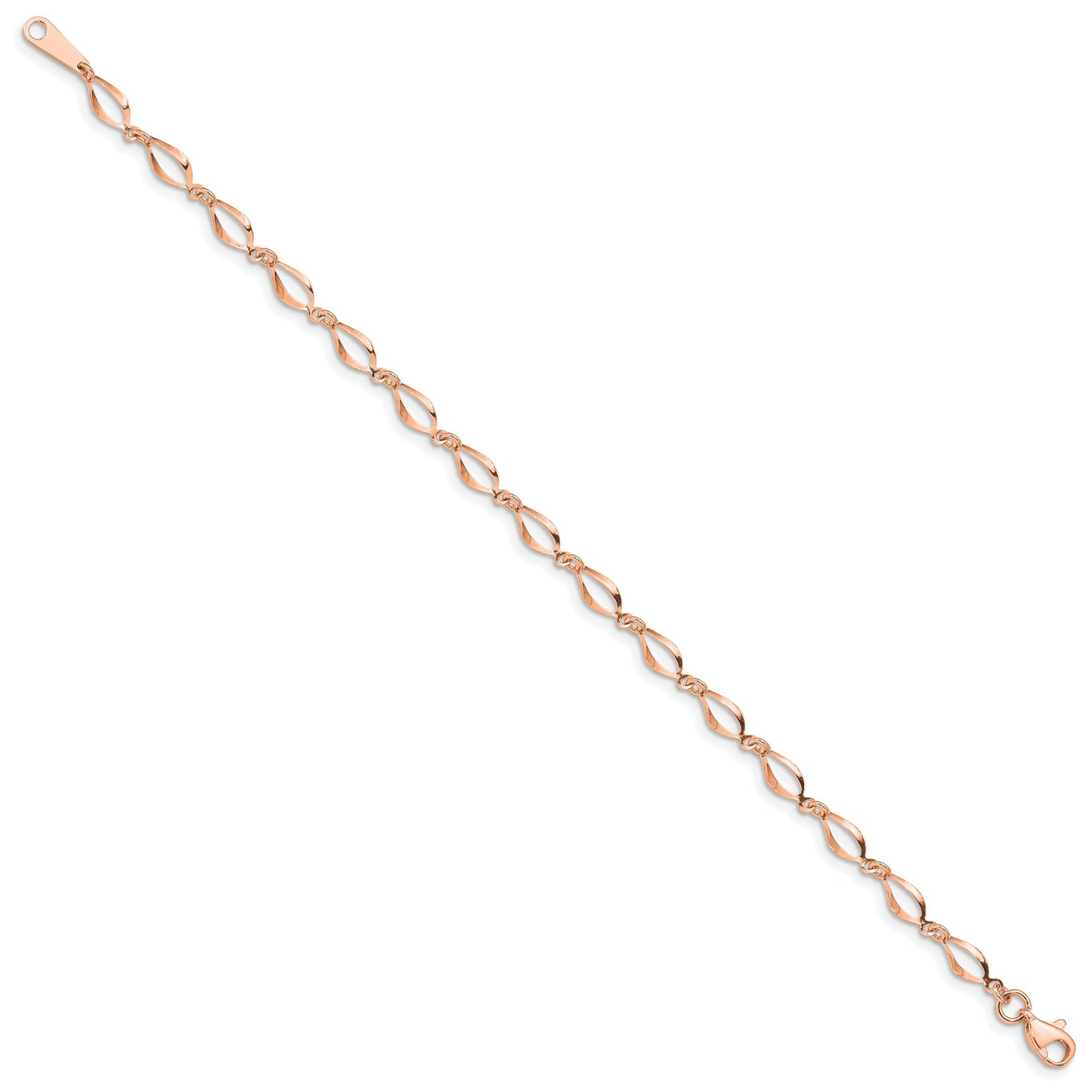 14k Rose Gold Twisted Infinity Elongated Link Lobster Clasp Chain Bracelet