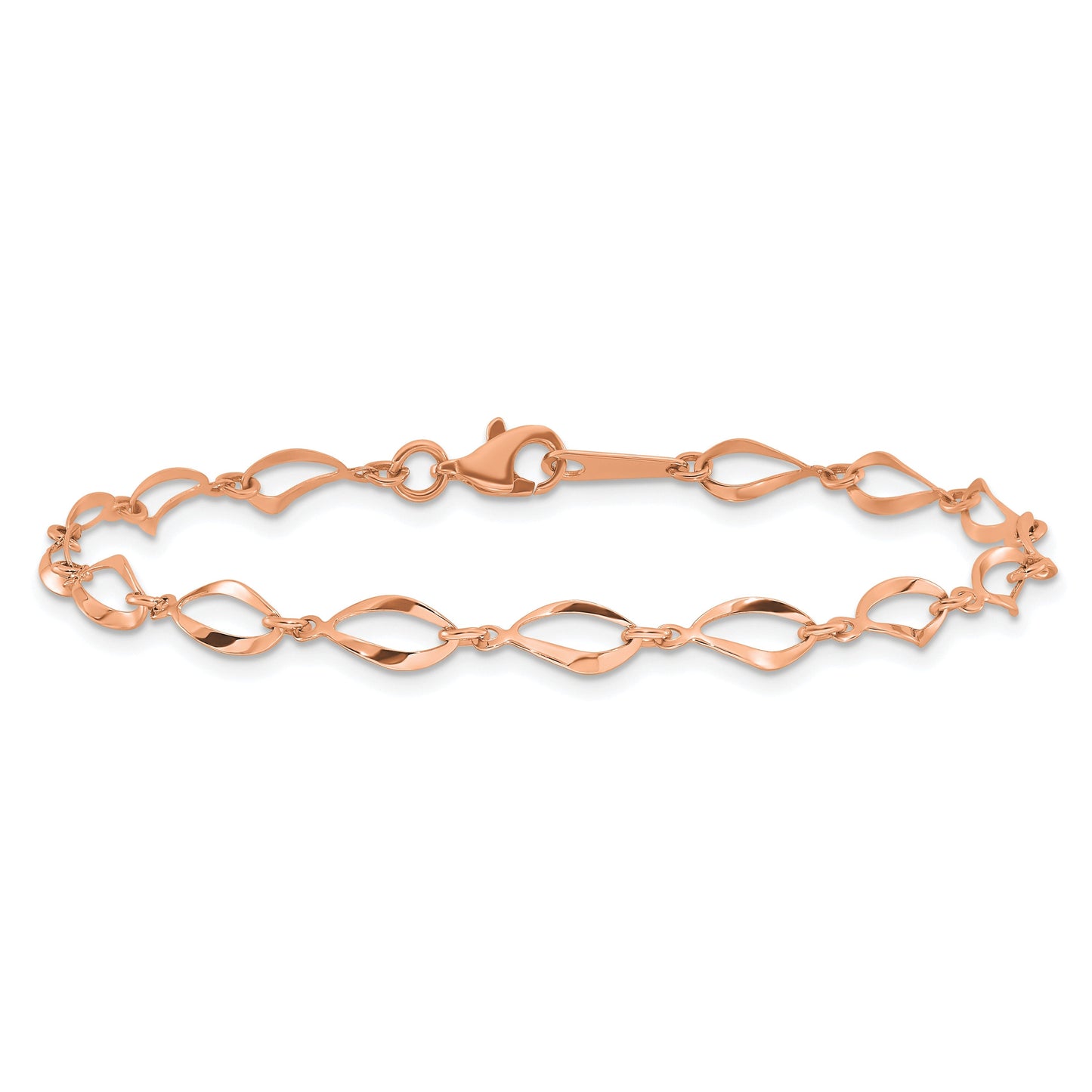 14k Rose Gold Twisted Infinity Elongated Link Lobster Clasp Chain Bracelet