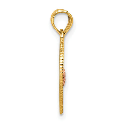 14k Gold TE AMO And Roses Break-Apart Heart Pendant