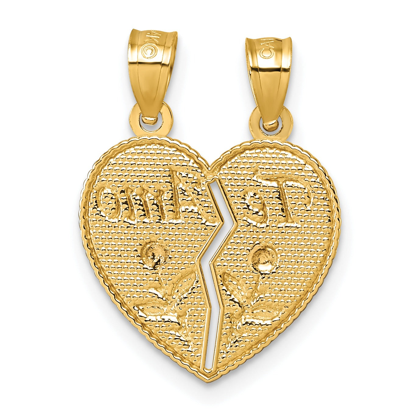14k Gold TE AMO And Roses Break-Apart Heart Pendant