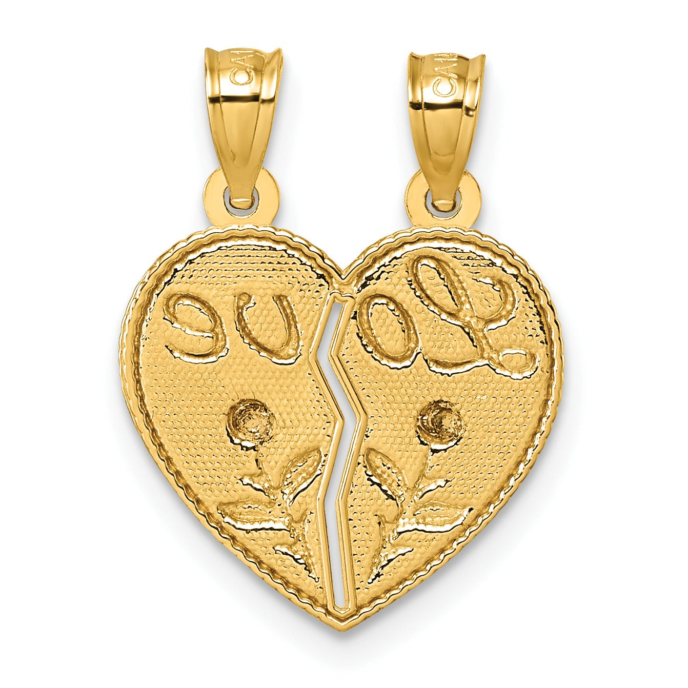 14k Real Gold LOVE And Roses Heart breakable pendant