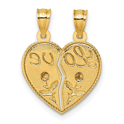 14k Real Gold LOVE And Roses Heart breakable pendant