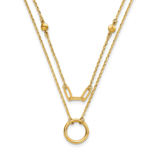 Double Layer Circle 14K Yellow Gold Cable Chain Necklace