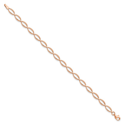 14k Rose Gold Diamond-Cut Open Marquise Fancy Link Lobster Clasp Chain Bracelet