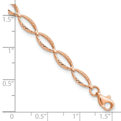 14k Rose Gold Diamond-Cut Open Marquise Fancy Link Lobster Clasp Chain Bracelet