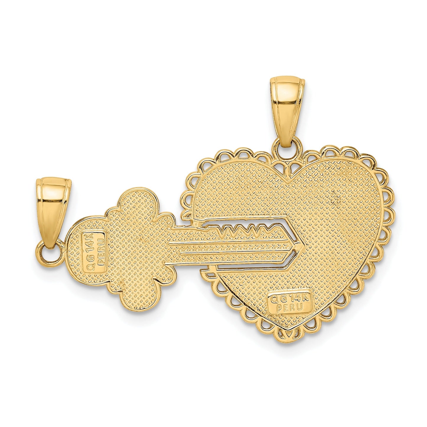 14K Gold Break-Apart HEART Key Charm Pendant