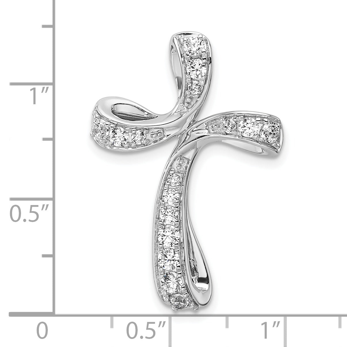 14k White Gold Lab Grown Diamond Cross Chain Slide Pendant