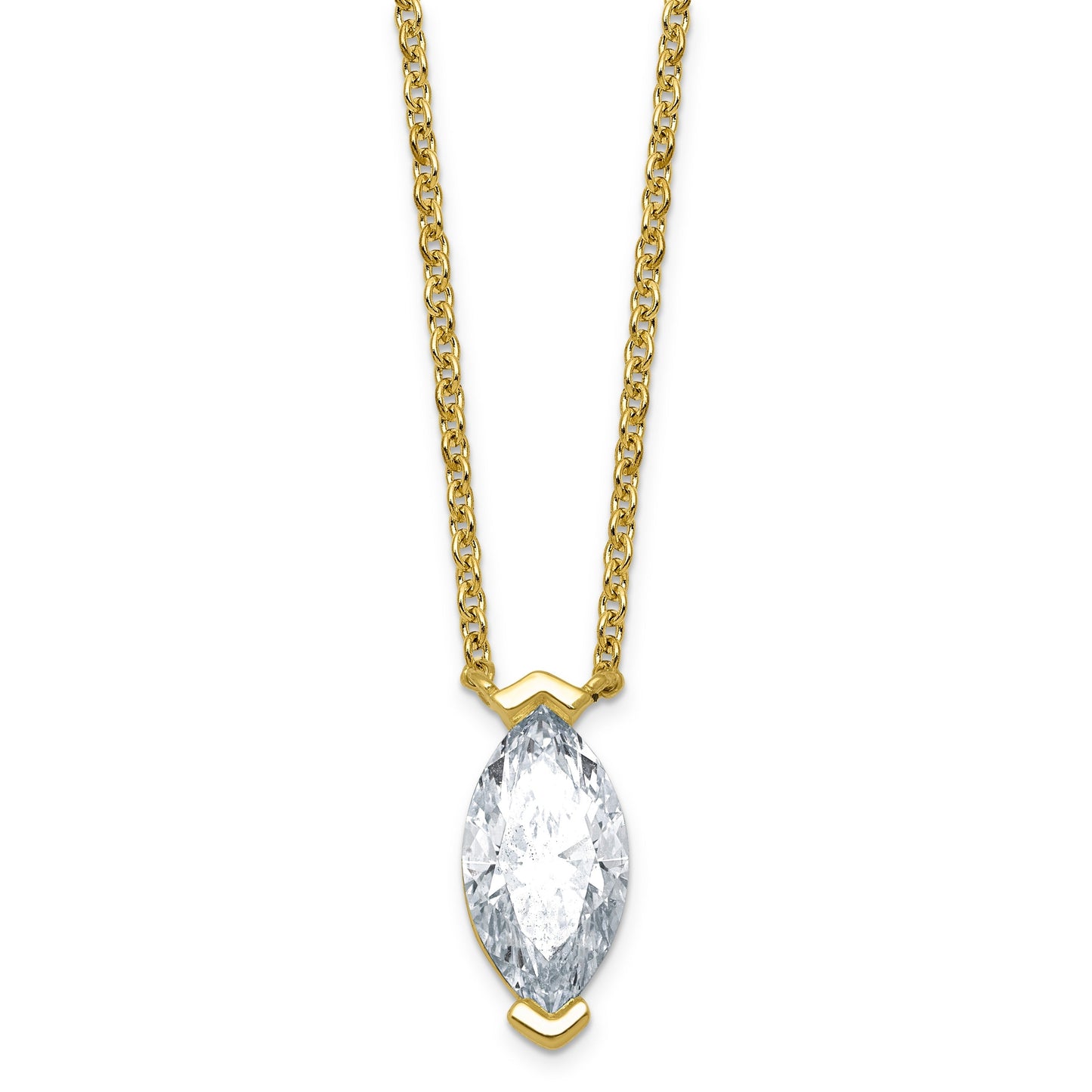 2.09 CT White Marquise Lab Diamond Chevron V-Prong 14k Yellow Gold Solitaire Pendant Necklace
