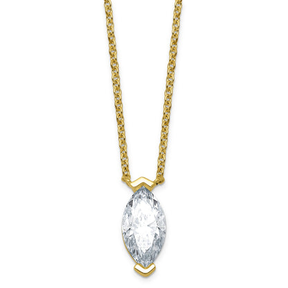 2.09 CT White Marquise Lab Diamond Chevron V-Prong 14k Yellow Gold Solitaire Pendant Necklace