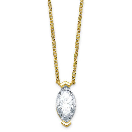 2.09 CT White Marquise Lab Diamond Chevron V-Prong 14k Yellow Gold Solitaire Pendant Necklace