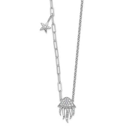 0.23 Ct Round White Lab Diamond Prong 14K White Gold Jellyfish & Starfish Paperclip Cable Chain Necklace