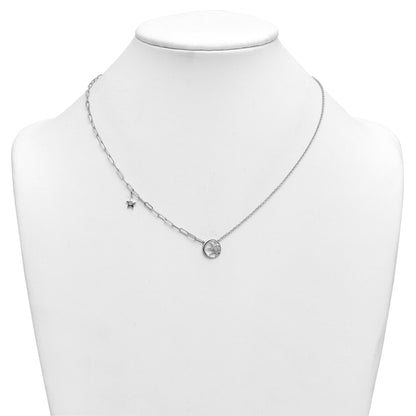 0.10 Ct Round White Lab Grown Diamond Prong 14K White Gold Sun & Star Paperclip Cable Chain Necklace