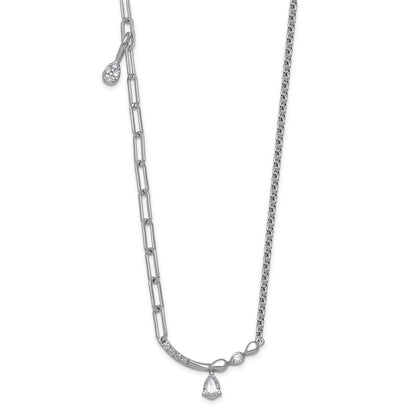 0.227CT Pear White Lab Grown Diamond Prong 14k White Gold Fashion Bar And Mixed Chain Charm Complete Necklace
