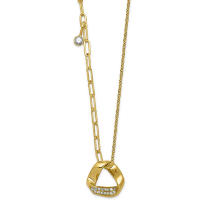 0.20 Ct Round White Lab Diamond Pave 14K Yellow Gold Slide Paperclip Cable Chain Necklace
